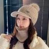 Зимняя новая шерстяная шляпа с козырьком, женская утолщенная теплая защита ушей, вязаная шапка с помпоном, ветрозащитная вязаная шапка