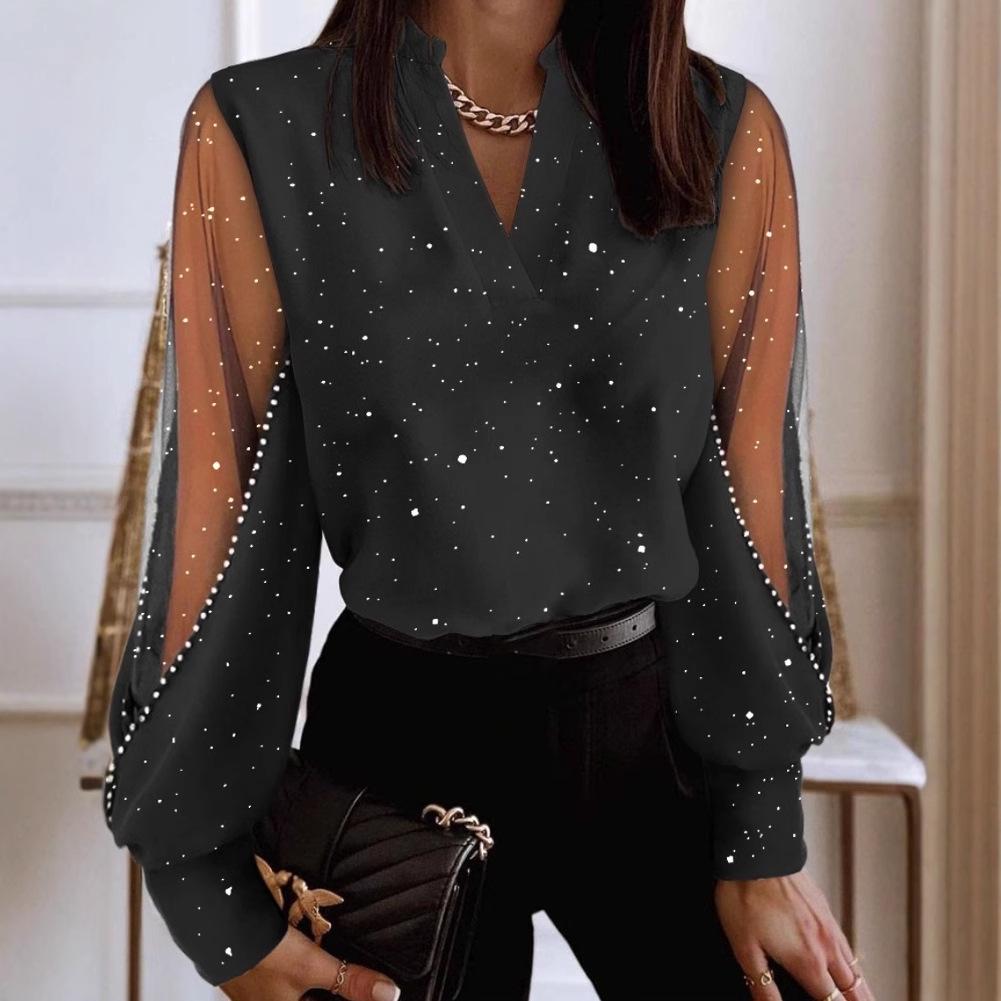 Осенне-зимняя блузка с V-образным вырезом и длинными рукавами из кружева для женщин