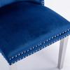 Nikki Collection Tufted Solid Wood Velvet Dining Chair with Chrome Plating Legs,Nailhead Trim,Set of 2,Blue and Chrome, DE1701BL
