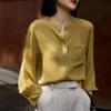 Fashion Lantern Sleeve Pleated Shirt Women Vintage Simple Button Up Blouse With Pocket Casual O Neck Office Ladies Tops 30039