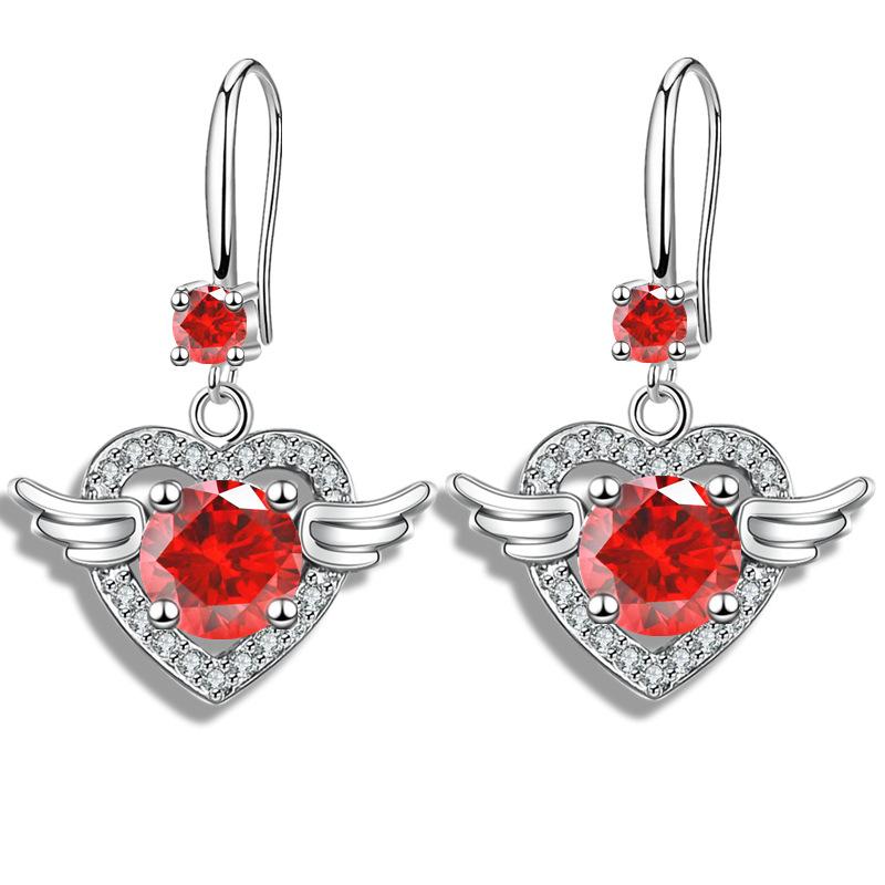 Корейская версия сережек Angel Wings средней и большой длины Серьги в форме крыльев в форме сердца Серьги из имитации серебра S925 пробы