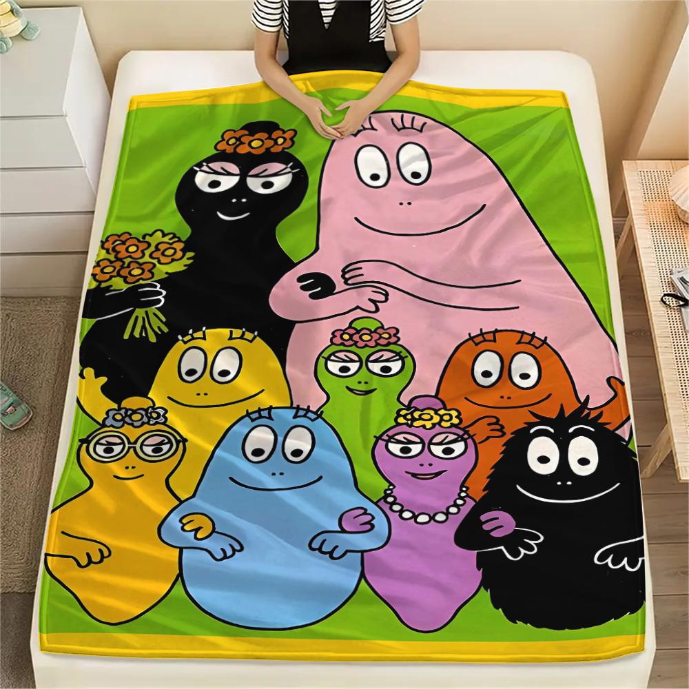 1Pc The Barbapapa family Print Flannel Blanket, High quality Comfortable for All Seasons, Home Decor, Warmth and Comfort, Perfect for Christmas Gifts