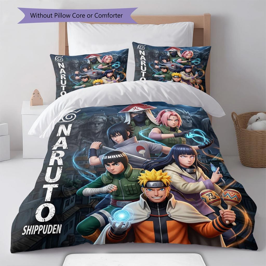 Naruto Shinobi Legacy Pattern Bedding Quilt Set Quilt Cover Pillowcase Home Birthday Gift(1 * duvet cover + 2 * pillowcase, without core)