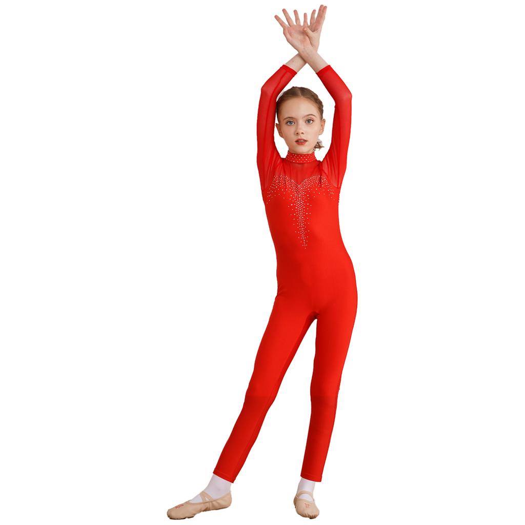 Kids Girls Long Sleeve Ballet Dance Gymnastics Leotard Jumpsuit Unitard Dancewear