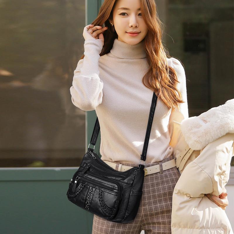 Женская сумка из ПУ Мягкая кожа Многослойная Однотонная Сумка через плечо Сумка для мамы AVE