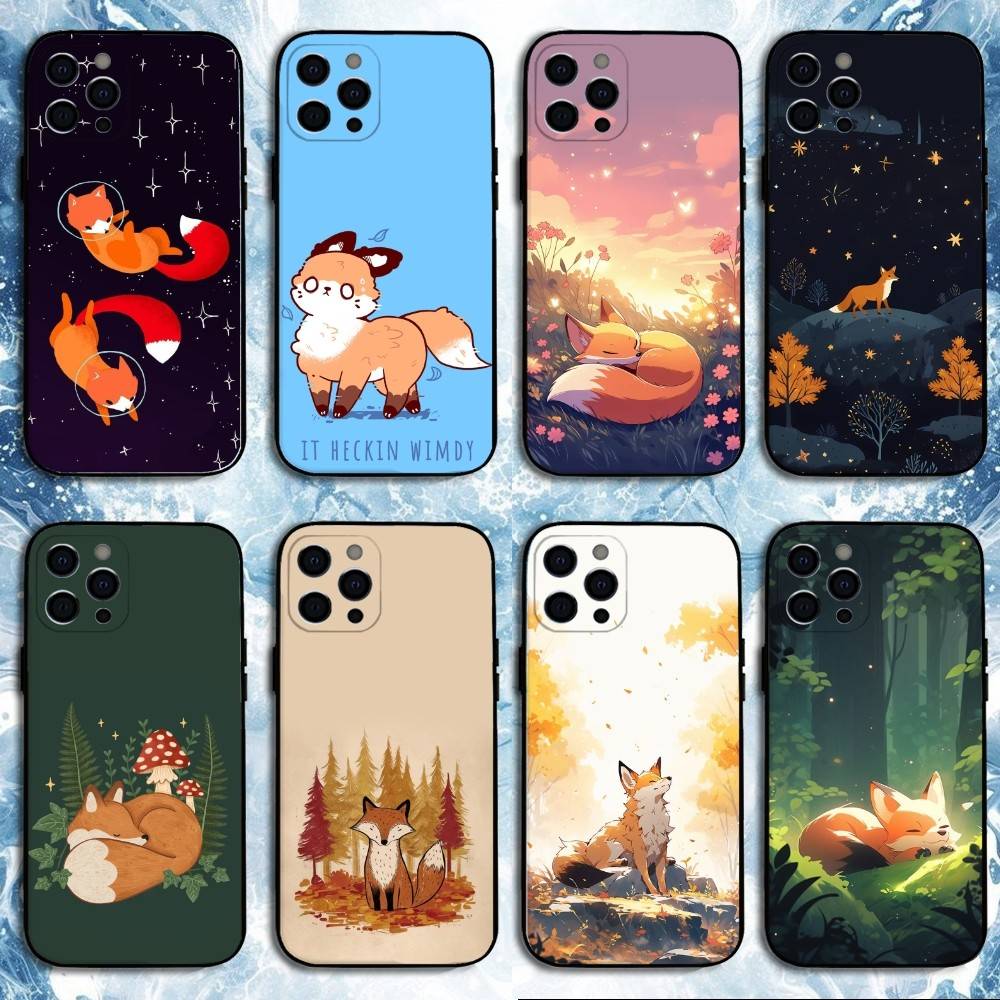 Милый чехол для телефона с лисой для iPhone 17, 16, 15, 14, 13, 12, 11 Plus, Pro Max, Мягкий силиконовый черный чехол