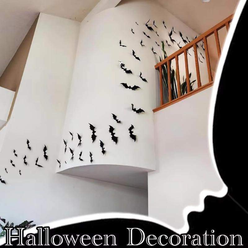 60Pcs 3D Black Bats & Spiders Wall Decor PVC Stickers Waterproof Halloween Party Decorations for Windows Bats & Spiders Themed
