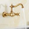 Классический латунный кухонный кран настенный с двумя отверстиями для ручек, краны для холодной и горячей воды, поворотный кухонный смеситель