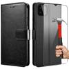 Case + Tempered Glass For Samsung A22 5G (6.6"), Elegant Design Leather Effect Case Strong Magnetic Closure - Black