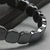 Hematite Stone Bracelet Elastic Cord Metallic Luster Polished Bracelet Groundedness Theme Men Women Wristband