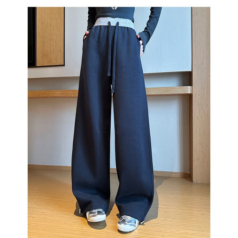 Narrow Banana-Style Wide-Leg Pants for Women, Plus Size, 2026 Spring New High-Waisted Casual Pants, Straight-Leg Sports Pants, Curved Sweatpants