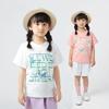 Летняя хлопковая детская корейская версия новой футболки для девочек, дышащий топ с розовым принтом для больших детей, женский топ с короткими рукавами