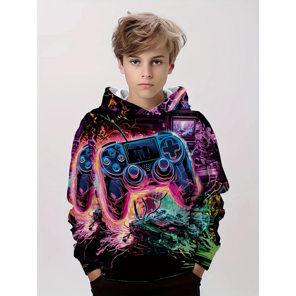 Детская одежда Толстовки с капюшоном для мальчиков с длинным рукавом и принтом 3D-геймпада Детская одежда на весну и осень Повседневная одежда для отдыха на природе Стильная одежда для мальчиков и девочек Топы