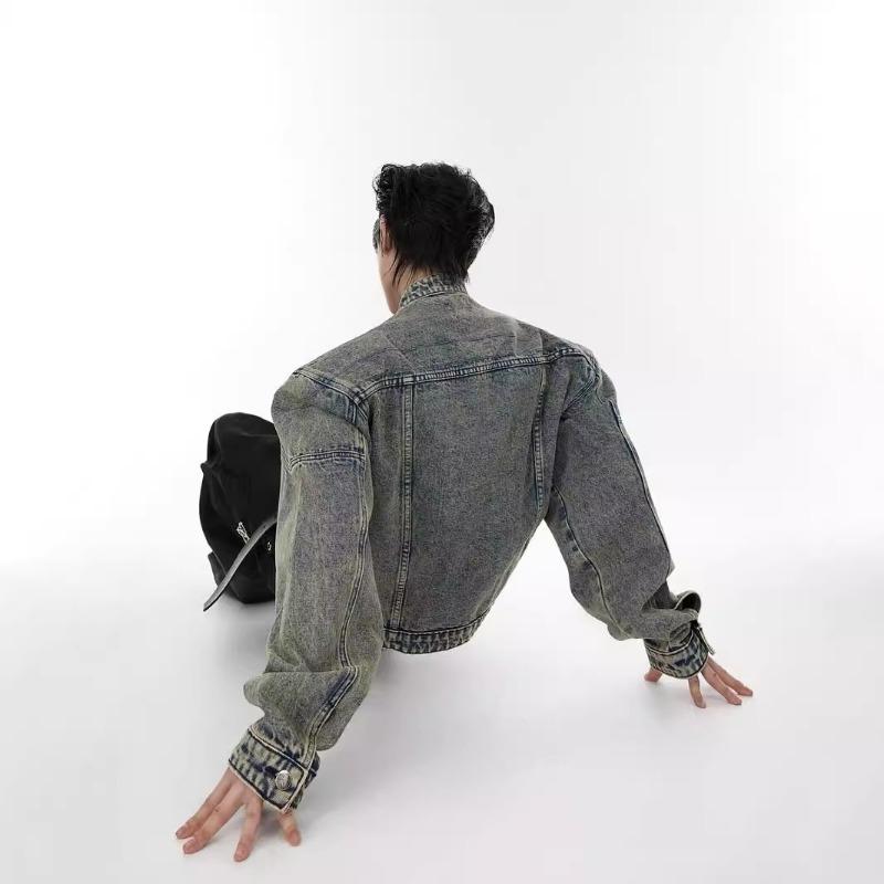 Men S Stand Collar Short Denim Jacket Casual Streetwear