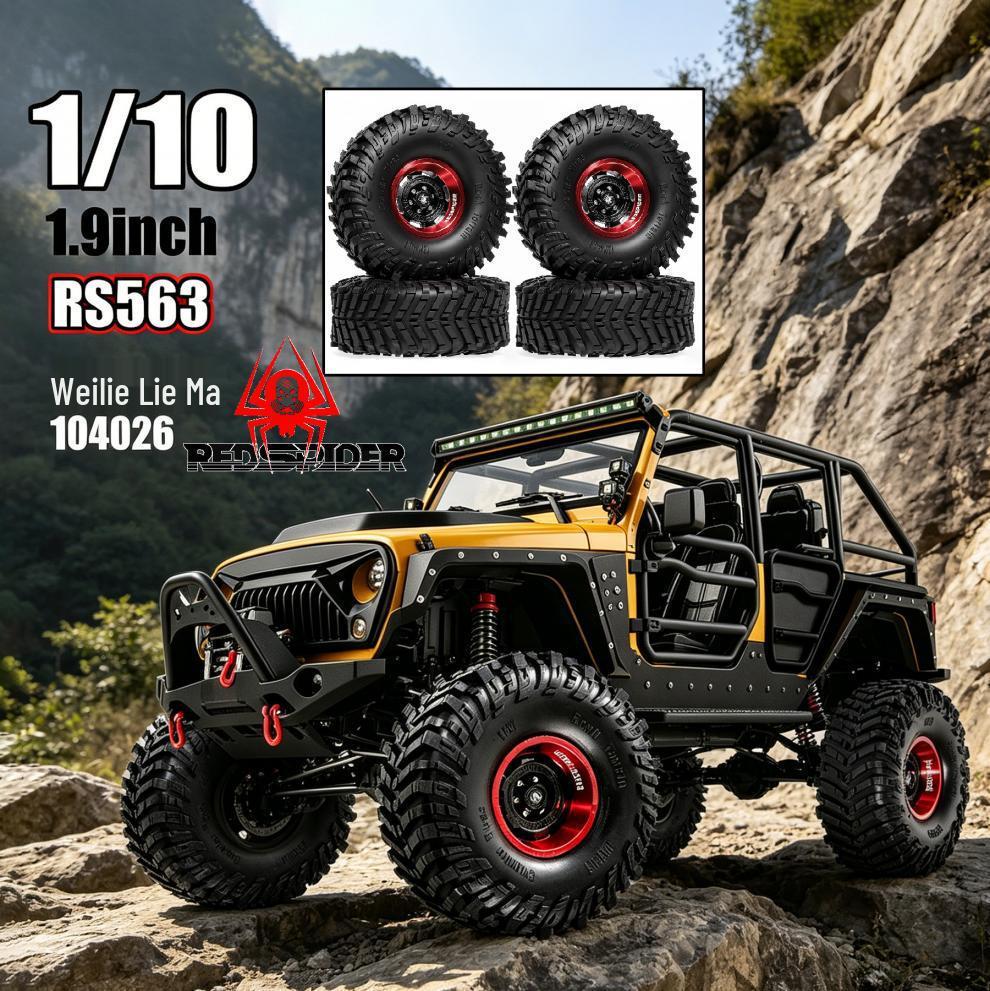 1.9" Off-Road Climbing Tires & Red/Black Wheel Hub for 1/10 RC Cars