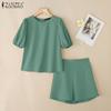 ZANZEA Женский летний повседневный костюм из двух частей с коротким рукавом и шортами