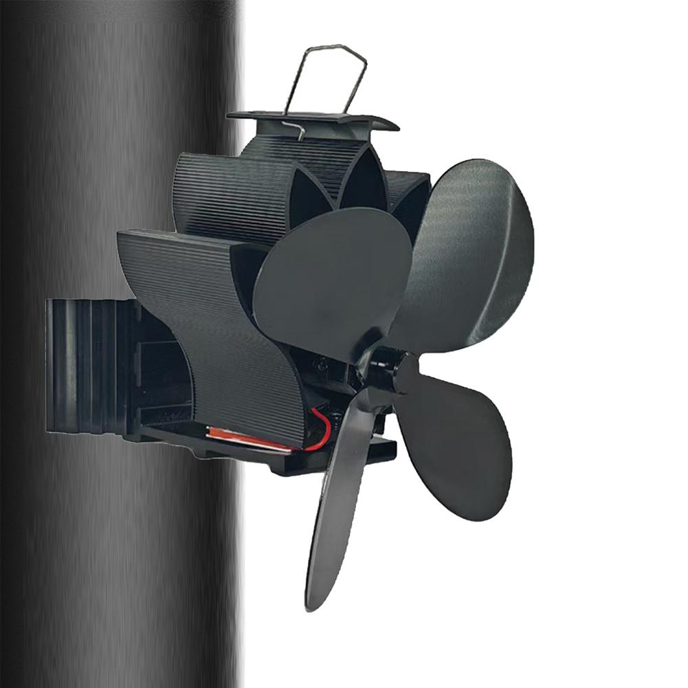 Wood Stove Fan Heat Powered Fireplace Fan Log Wood Burner 4 Blade Fireplace Fan Winter Warm Heat Distribution Aluminum Alloy