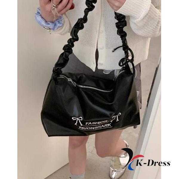 Shirring Scrunchie Ribbon Midi Big Square Leather Shoulder Bag and Crossbody Bag (4 Colors)