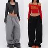 ZYLLO Y2k Grey Sweatpants Women Vintage Hip Hop Korean Casual Joggers Pants Oversized Harajuku America Retro Trousers
