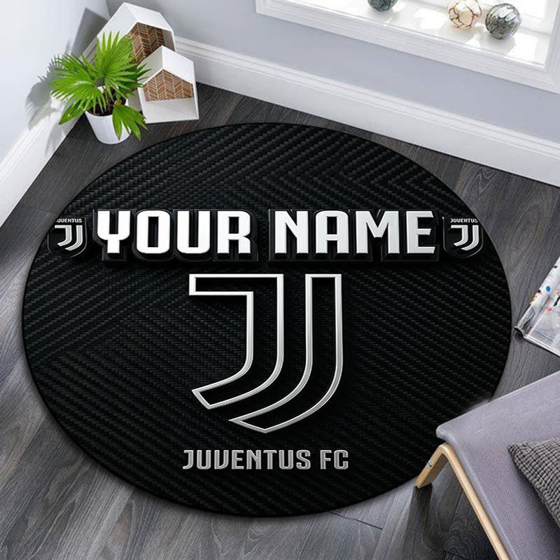 Custom Name,Juventus Fire pattern round rug,Carpet Rug for Living Room Bedroom Playroom ,Non-slip Floor Mat,Holiday Gifts and Birthday Gifts.