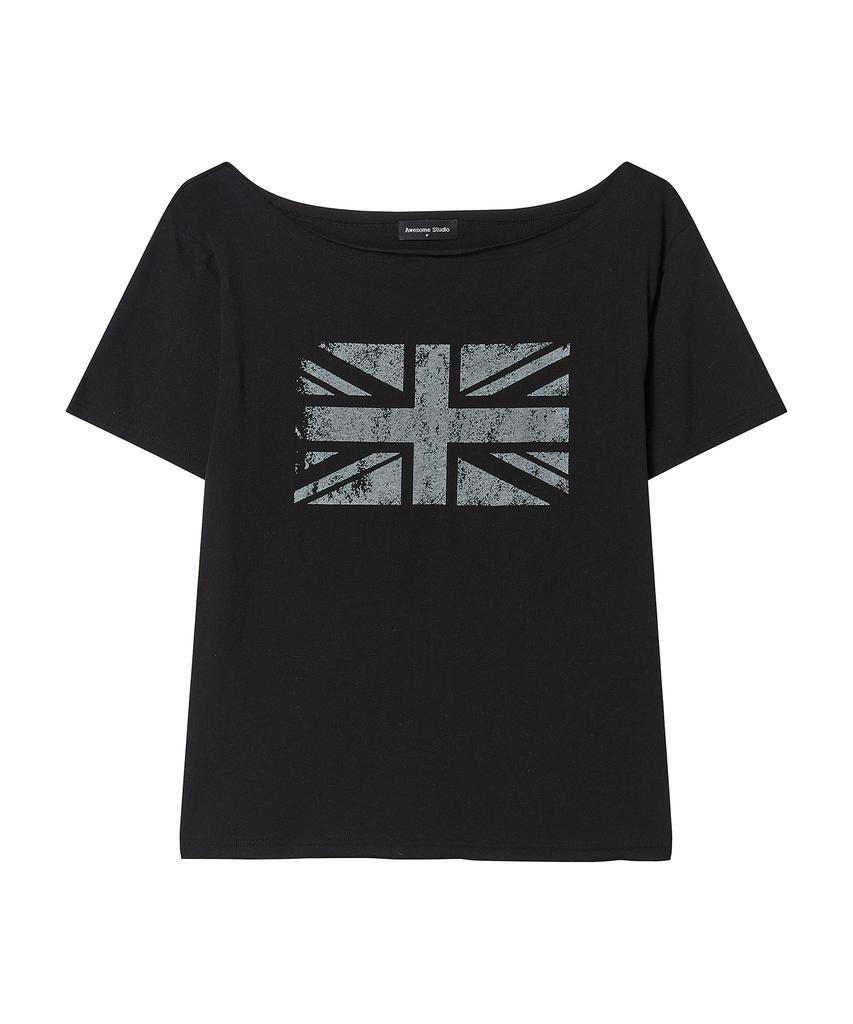 AWESOME STUDIO Union Jack One-Shoulder T-Shirt Black