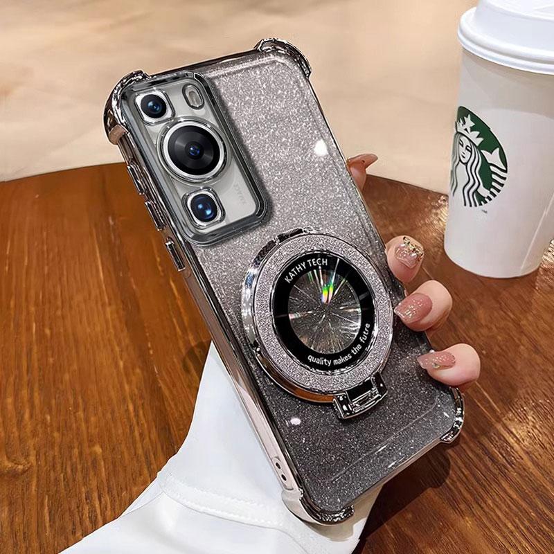 Чехол P 60 70, роскошный магнитный кронштейн, противоударный чехол для Huawei P60 P50 P40 P30 Pura70 pro Ultra, чехол с держателем, блестящий, с блестками