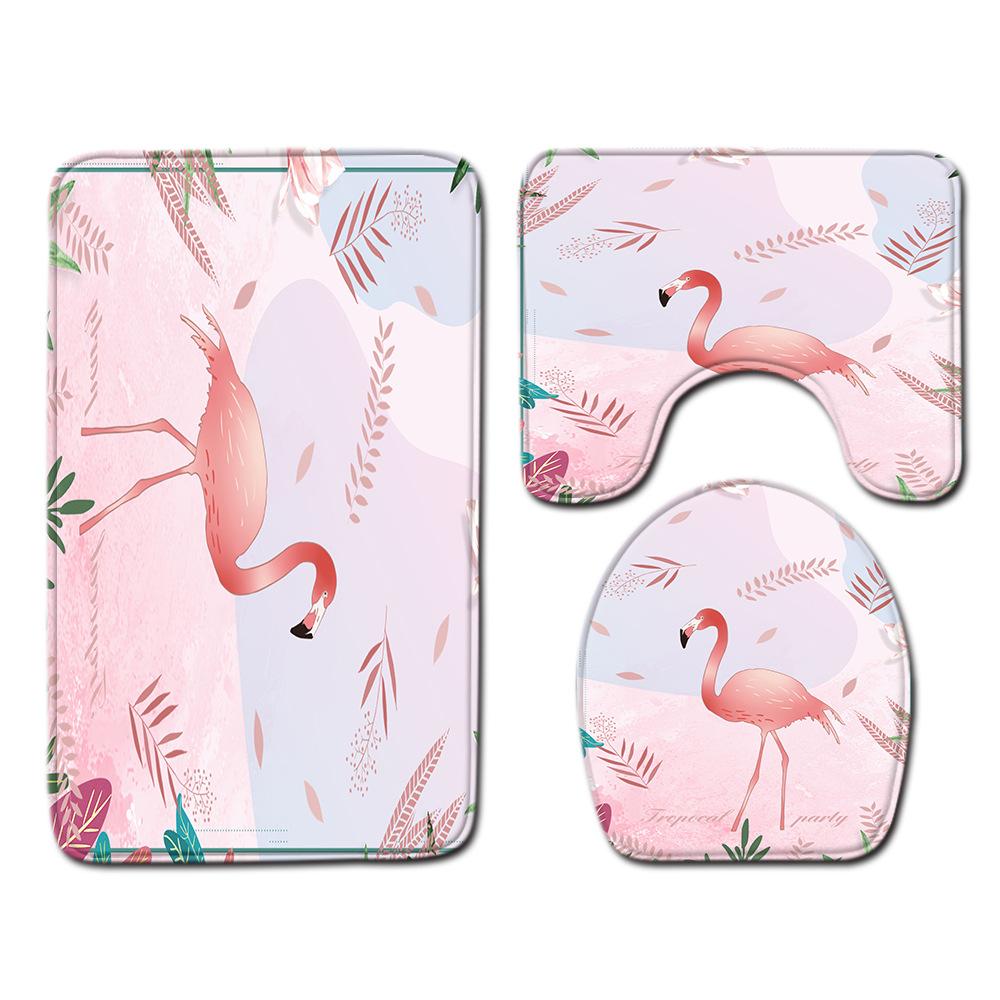 Flamingo Bathroom Toilet Three-Piece Floor Mat Doormat Bathroom Carpet