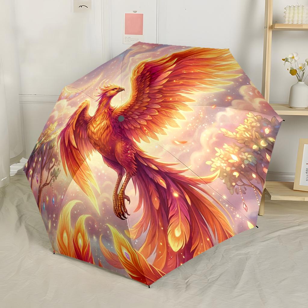 Автоматический складной зонт Phoenix Rising Artwork, компактный, для путешествий, с 8 спицами, прочный, пластик, железо, для любого сезона