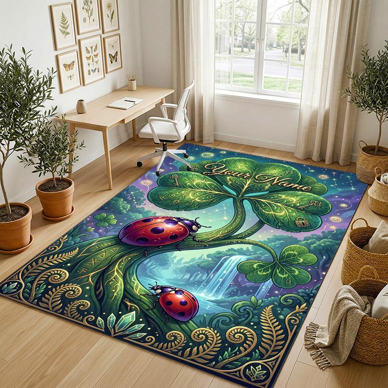 Serpent Floral Theme Soft Crystal Velvet Rug Custom Name & Text Print Non Slip Floor Rug for Bedroom Living Room