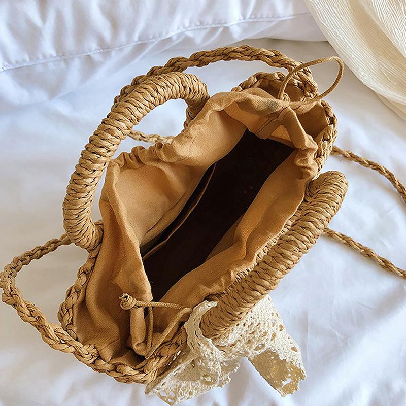 Handmade Half-Round Rattan Woven Straw Bag Summer Women Messenger Crossbody Bags Girls Small Beach Handbag