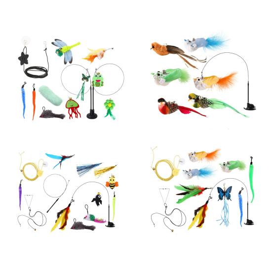 Кошачья перьевая палочка-игрушка Интерактивная дразнилка для котят с присоской 2 режима игры Кошачья палочка-игрушка для домашних упражнений и развлечений