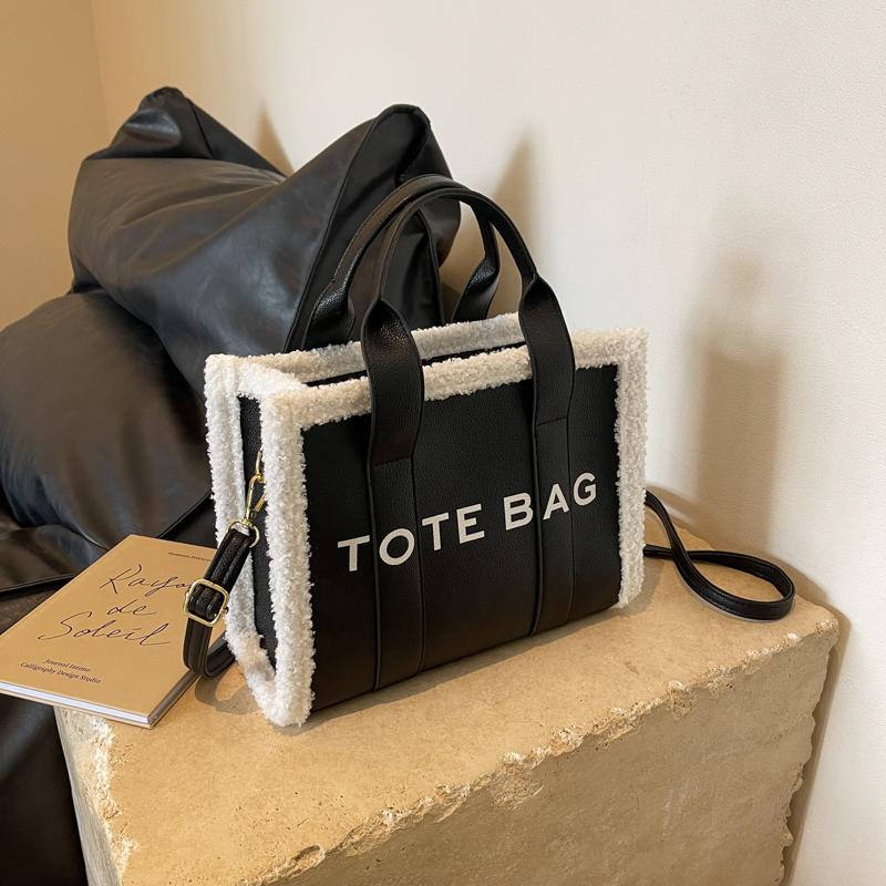 Модная повседневная однотонная женская сумка с плюшевым краем, стеганая, с буквенным принтом, на молнии, женская сумка через плечо