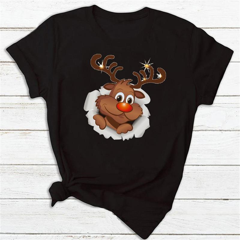 Christmas Theme Cartoon Graphic T Shirt Unisex Women Unisex Streetwear Cute Santa Claus Reindeer Print Casual Short Sleeve