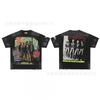 Mens Distressed Washed Vintage Graphic Tee With Rhinestone Embellishment Loose Fit Short Sleeve Cotton T-Shirt