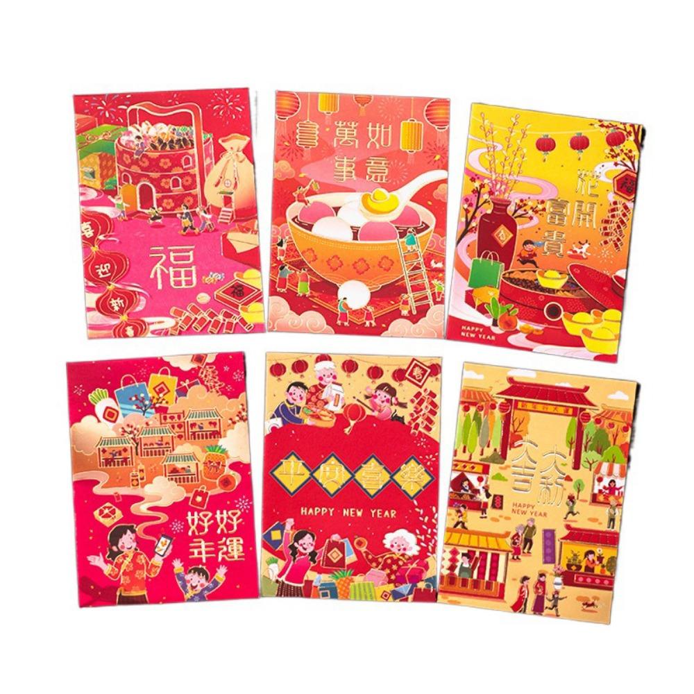 6 Pcs Cute 2025 Red Envelope Bag Cartooon New Year Red Packet Lucky Red Pocket  Weeding