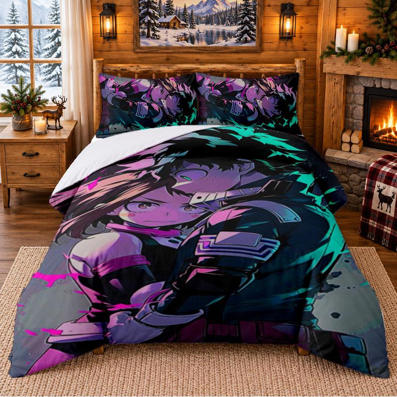 My Hero Academia Pattern Bedding 3Pcs Set Bed Sheet And Pillowcases For Indoor Bedroom