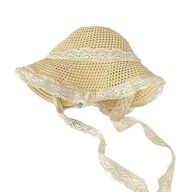 Seaside Beach Hat Lace Straw Hat Children Summer Visor Breathable Sunscreen Bucket Hat Vacation Style Straw Hat