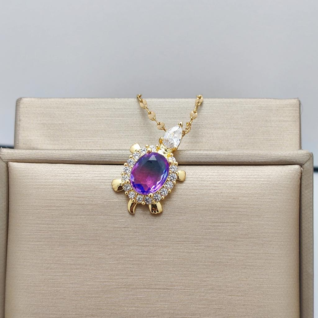 Новое модное ожерелье из титановой стали, меди, инкрустированное цветным аметистом и цирконием, с черепахой из океана, с простой цепочкой из нержавеющей стали