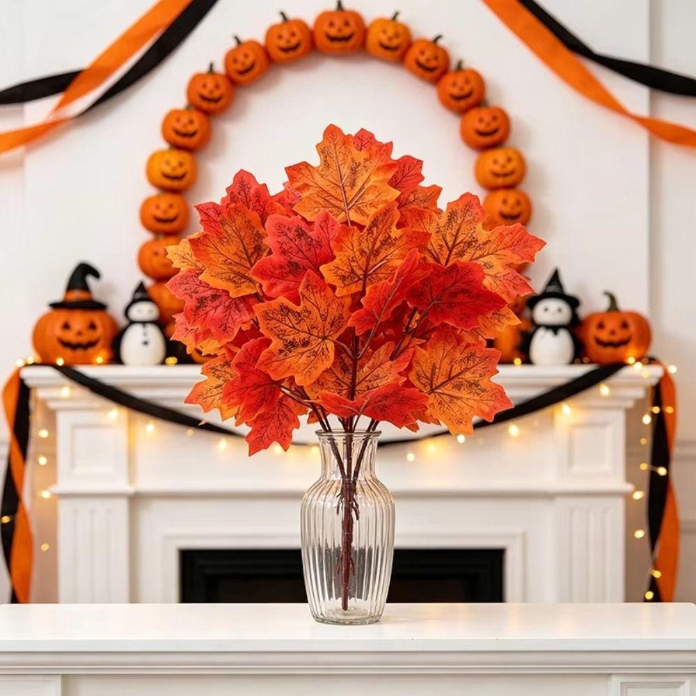 2PCS Fabric Autumn Fallen Decor Maple Leaf Shape Simulated Maple Leaf Garland for Thanksgiving