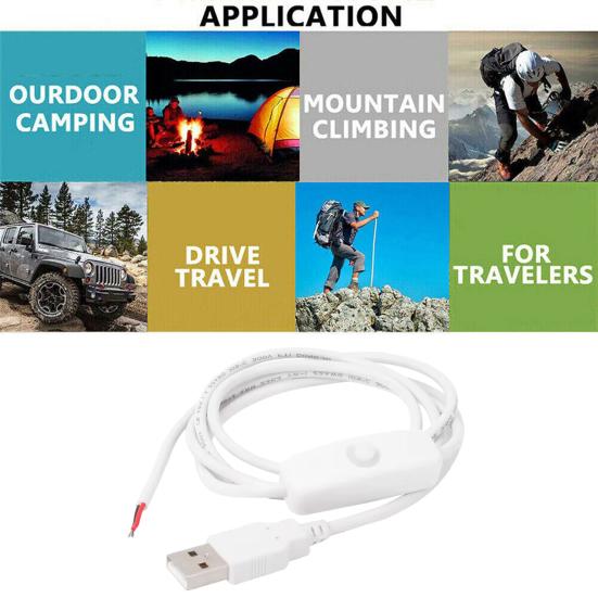 1M USB Power Cable with On/Off Switch 2-Pin DIY Charging Wire for LED Strips Electronics Male USB 2.0 Type A Connector