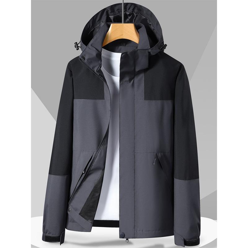 New Single-layer Jacket Trendy Breathable Outdoor Thin Jacket Removable Cap Windproof Waterproof Trench Coat Men