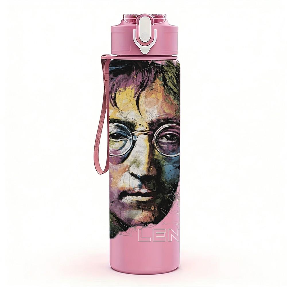 1PC John Lennon Portrait 750ml sports water bottle leakproof straw lid outdoor office home