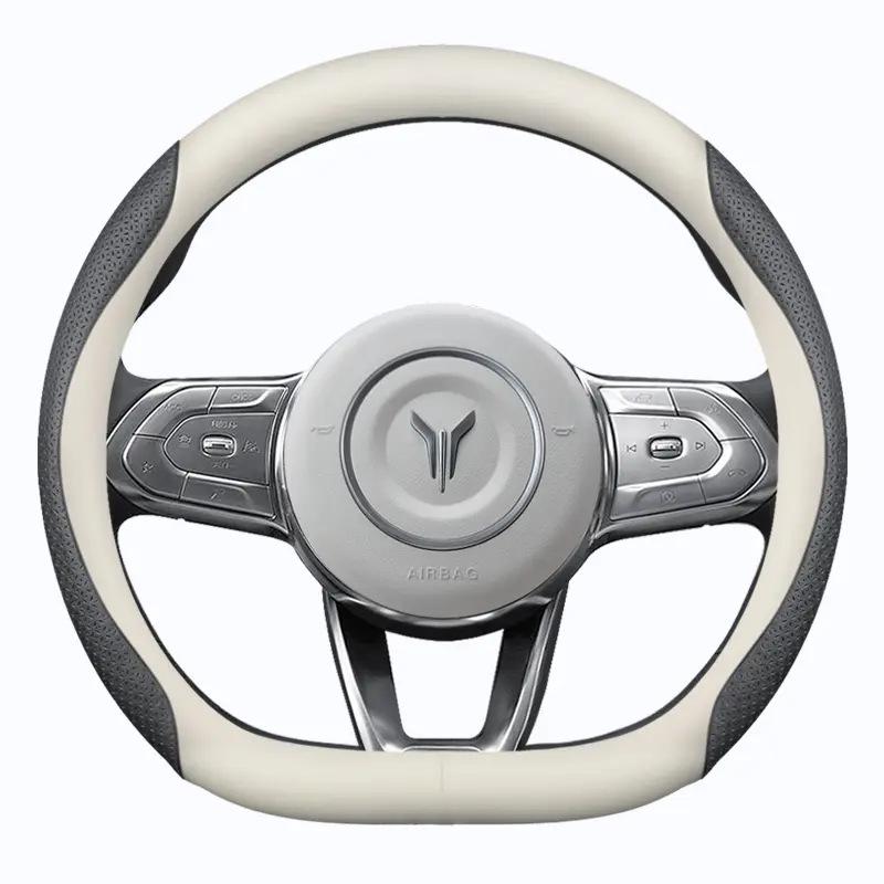 Universal Lantu Genuine Leather Steering Wheel Cover - Anti-Slip, Suitable for All Seasons