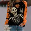 Halloween Women's Long Sleeve 3d Skull Printed Round Neck T-shirts Tops Casual Hoodies Sweatshirt Winter & Autumn Plus Size