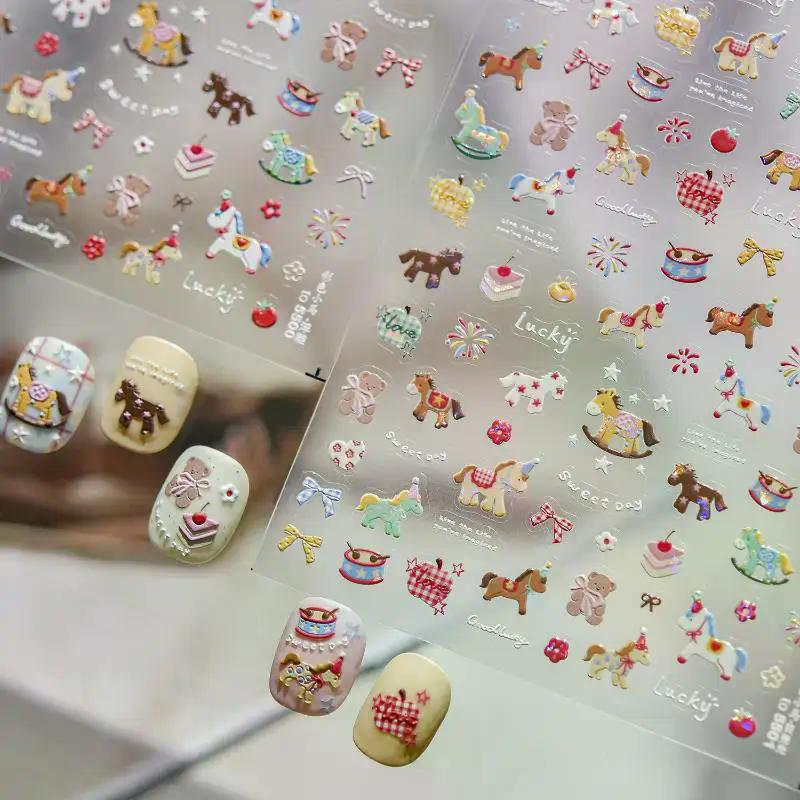 Мультяшные разноцветные наклейки для ногтей с пони DIY наклейки для ногтей Аксессуары для украшения ногтей Наклейки-аппликации на ногти Год Лошади Арт-наклейка