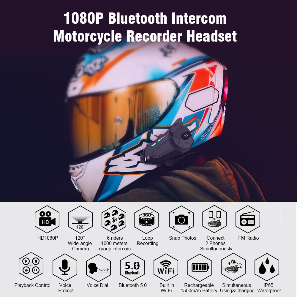 Мотошлем Bluetooth «Все в одном», HD-видеорегистратор, Интерком на 6 человек, 1000 метров