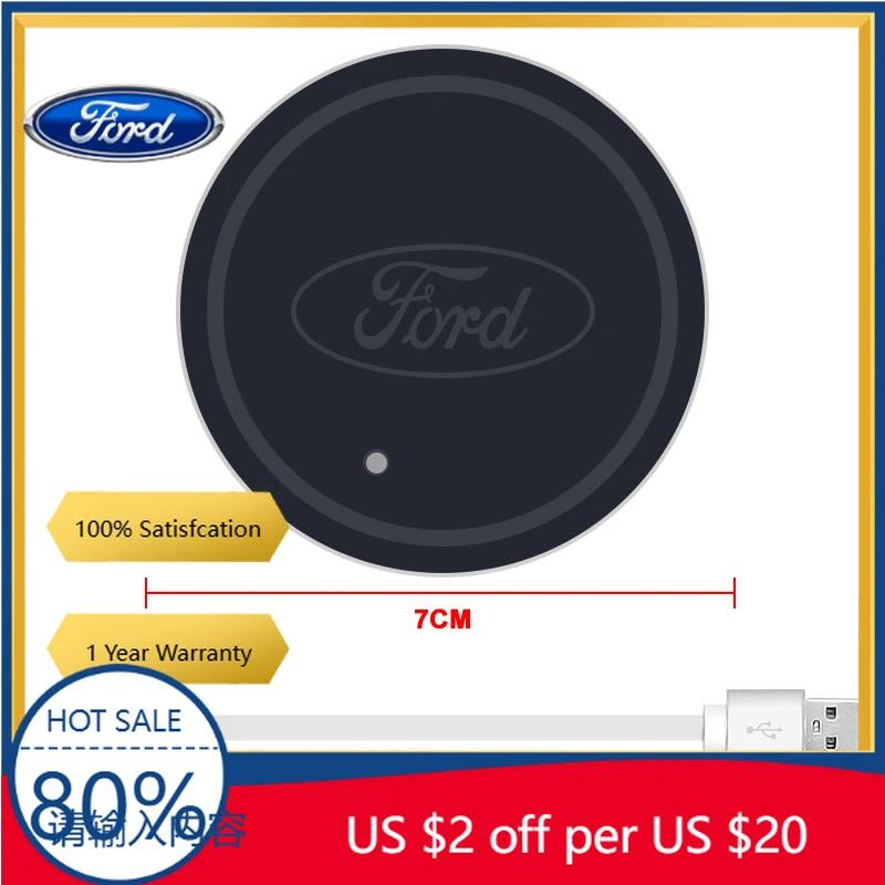 Car Sticker 2026 For Ford 2PCS Car 7 Colors Water Coaster Color Ambient Light Car Cup Holder Luminous Coaster Mat For Ford Monde