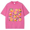 T-shirt Fruit Print Oversized Acid Washed Tee  Retro Punk T-shirt For Women's Adults' 100% Cotton Streetwear
