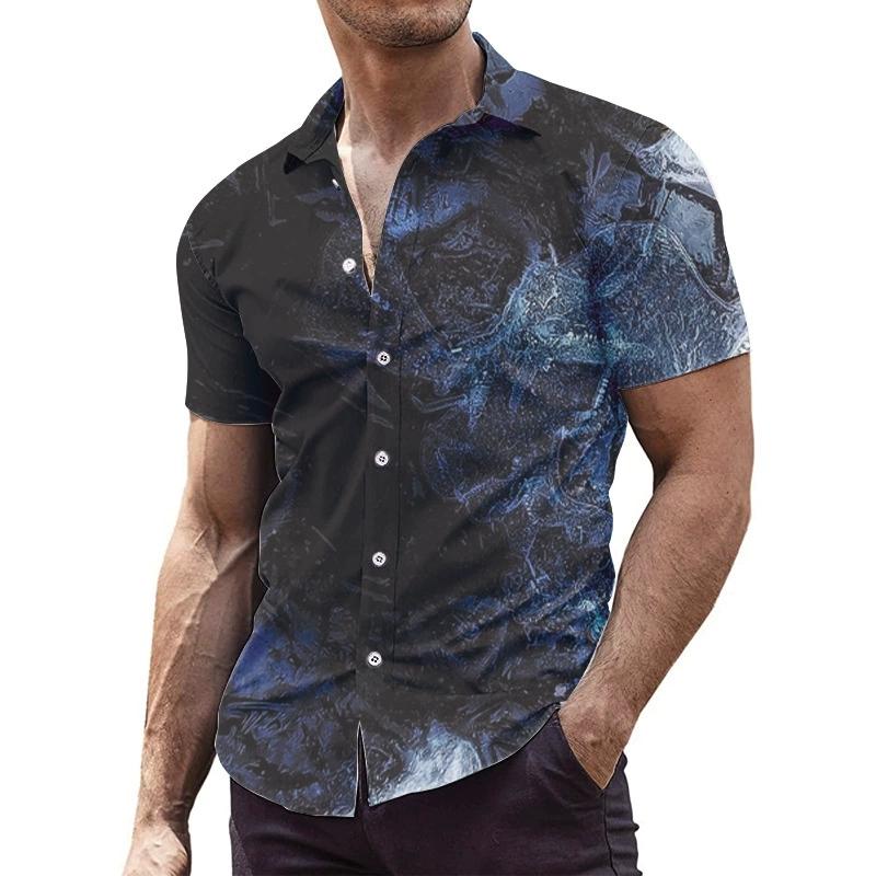 Мужская рубашка с короткими рукавами и контрастным градиентным цветом, дышащая и эластичная, с 3D-принтом