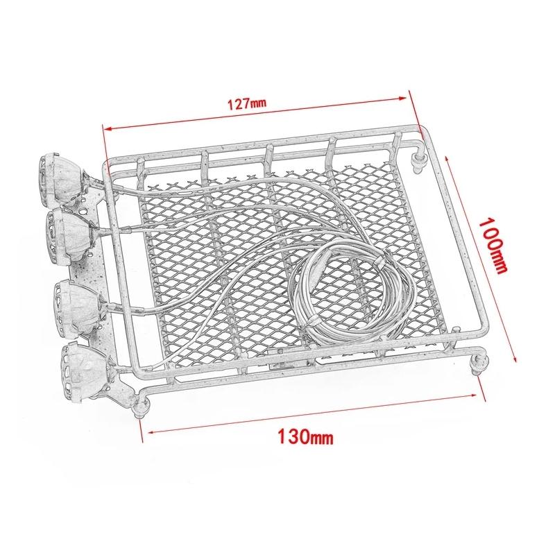 Universal Roof Rack with LED Light for 1/10 RC Crawler, Night Crawling Accessory for SCX10 CC01 D90, Scale Car Upgrade